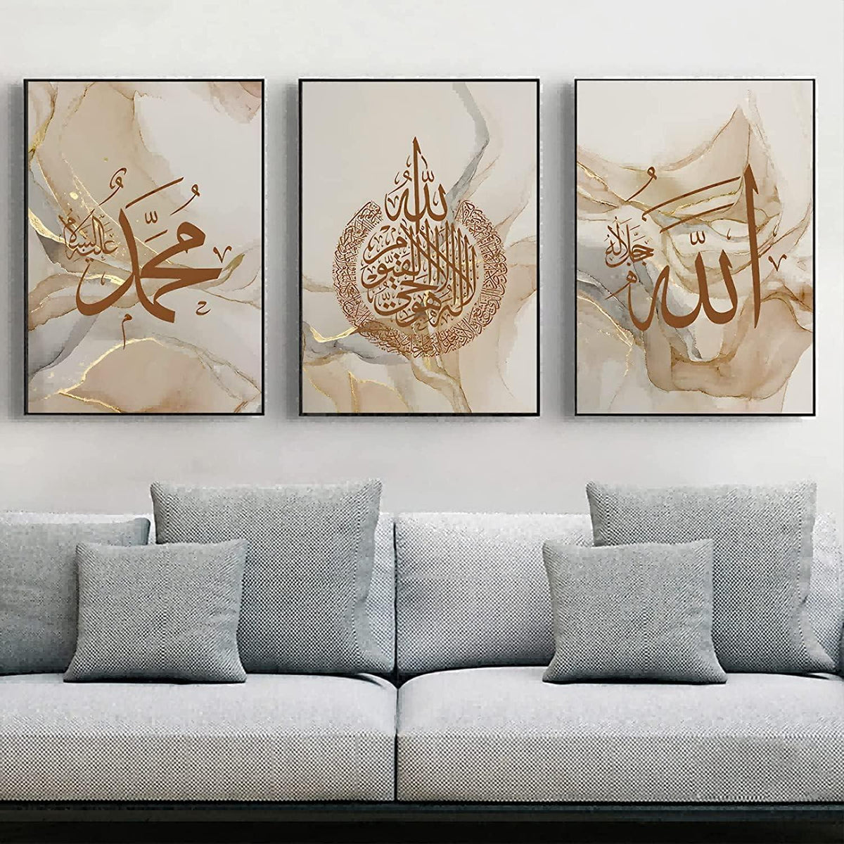 Islamische Leinwandbilder Allah Zitate Poster 3er Set 50x70cm Gold