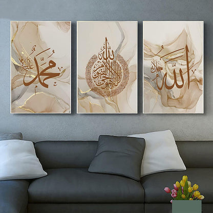 Islamische Leinwandbilder Allah Zitate Poster 3er Set 50x70cm Gold