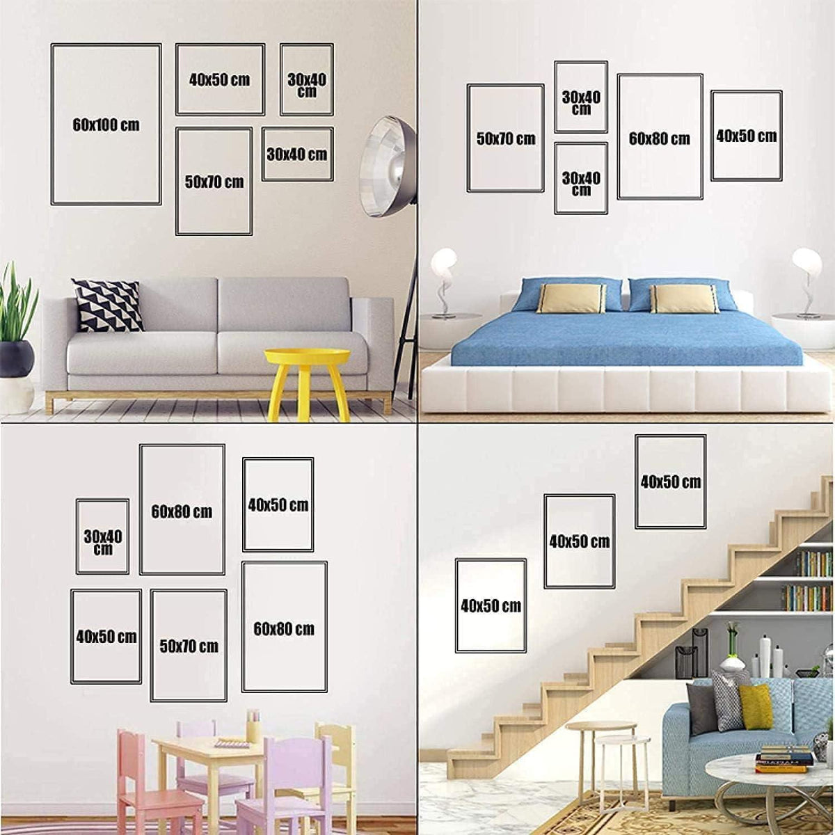 Islamische Kalligraphie Leinwand Bilder Allah Zitate Blau 3er Set 50x70cm