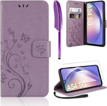 Samsung Galaxy A54 5G Lederhülle mit Schutzfolie und Wallet, Lila