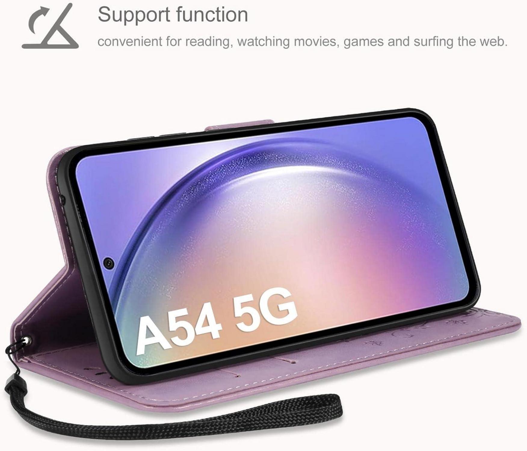 AROYI Samsung Galaxy A54 5G Leder Wallet Hülle Lila