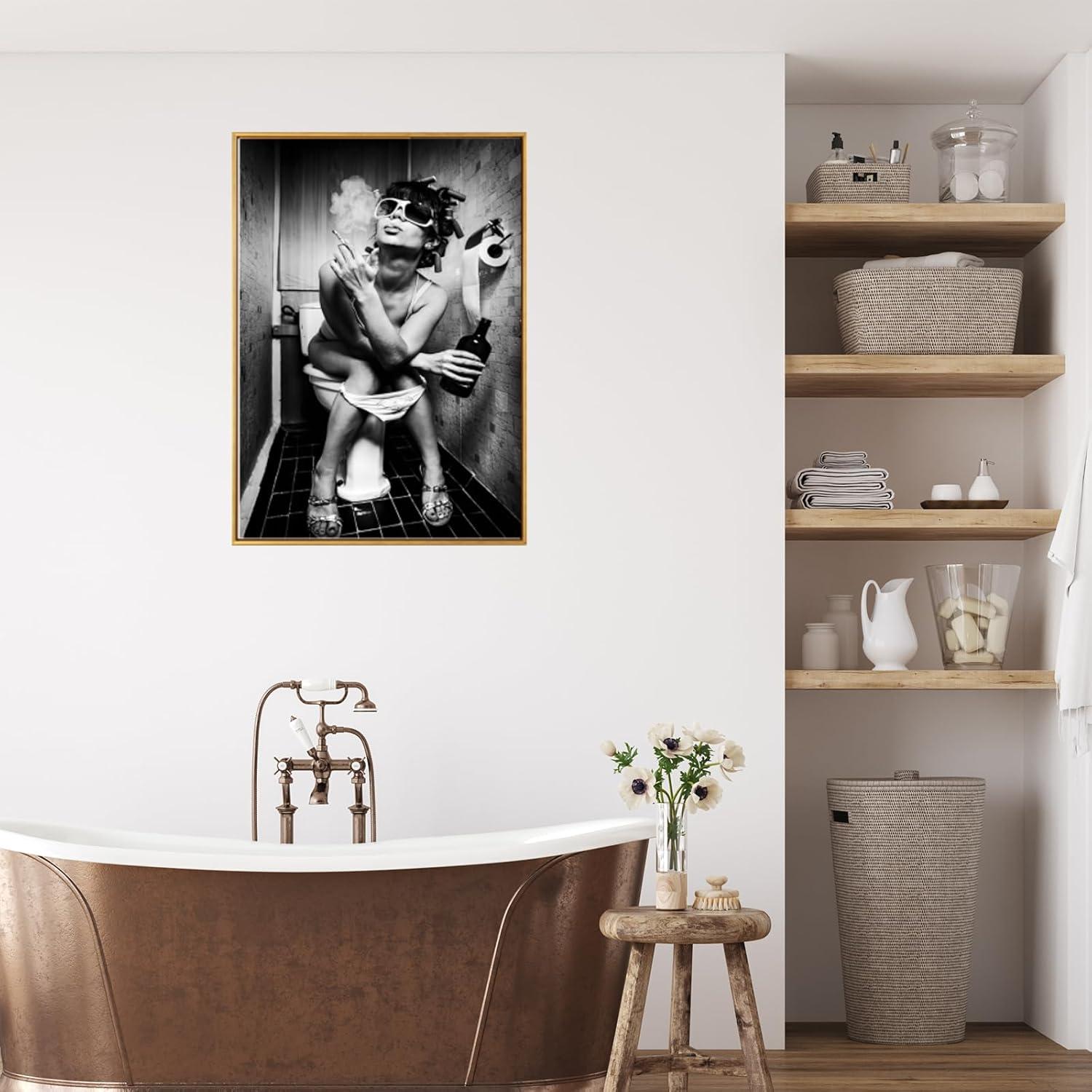 LYBOHO Badezimmer Bilder Schwarz Weiß Set Vintage Leinwand Poster 2 Stück 20x30cm