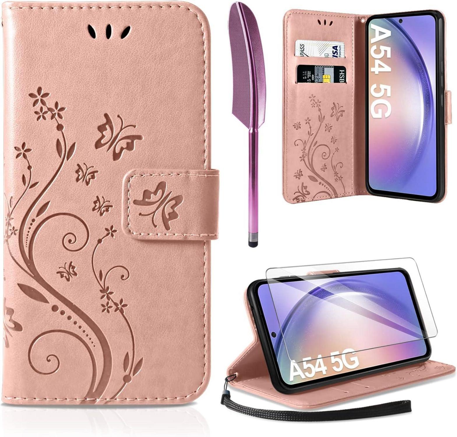 AROYI Samsung Galaxy A54 5G Lederhülle mit Schutzfolie