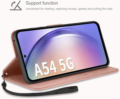 Samsung Galaxy A54 5G Lederhülle Wallet Case Roségold Schutzhülle mit Schutzfolie