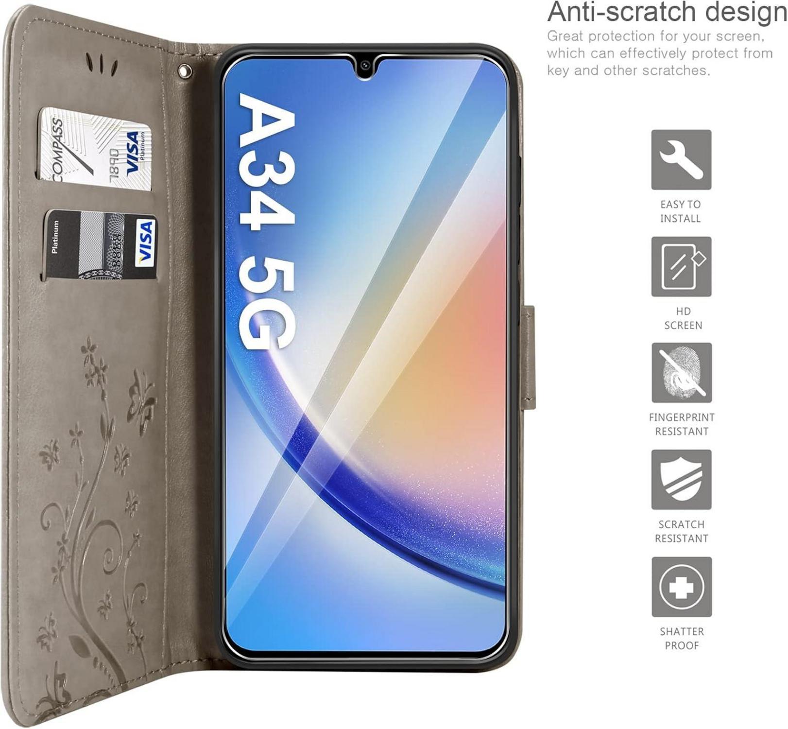 Lederhülle Samsung Galaxy A34 5G Schutzhülle Wallet Cover Grey