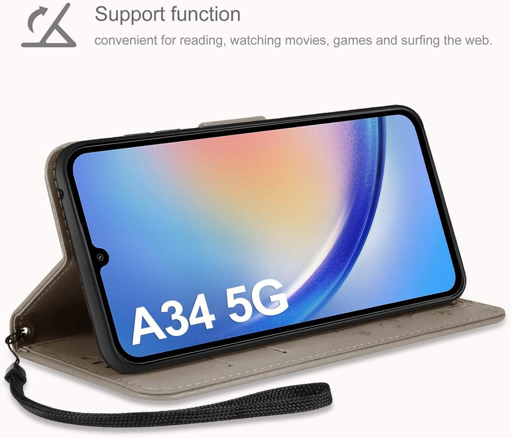 AROYI Samsung Galaxy A34 5G Lederhülle Wallet Case Grau