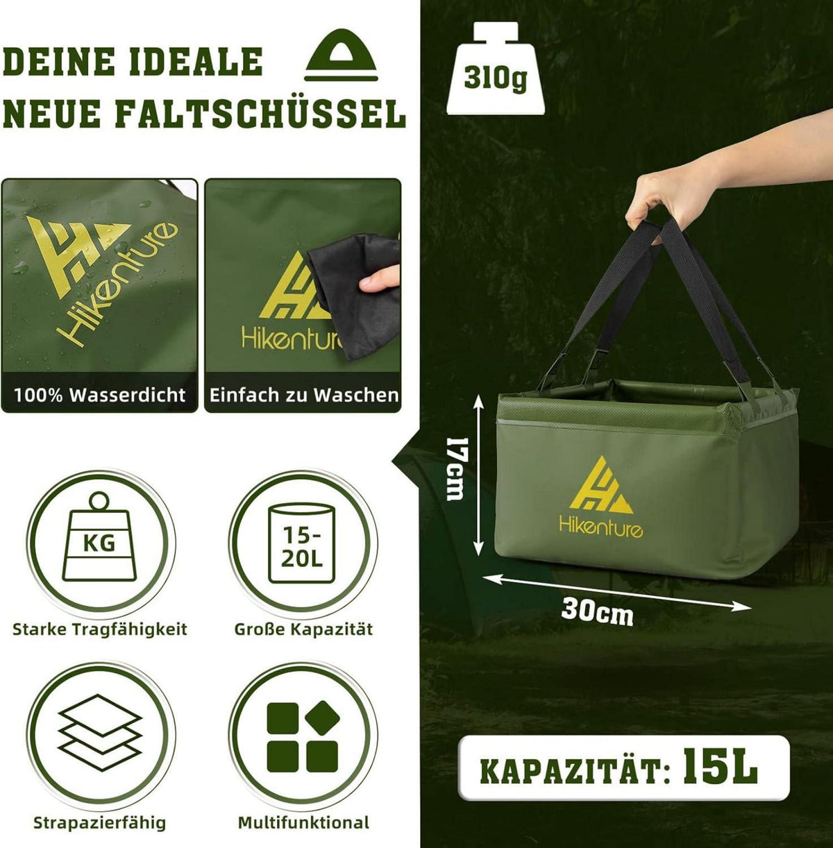 Outdoor Faltschüssel 15L Faltbarer Eimer Camping Planen Gewebe
