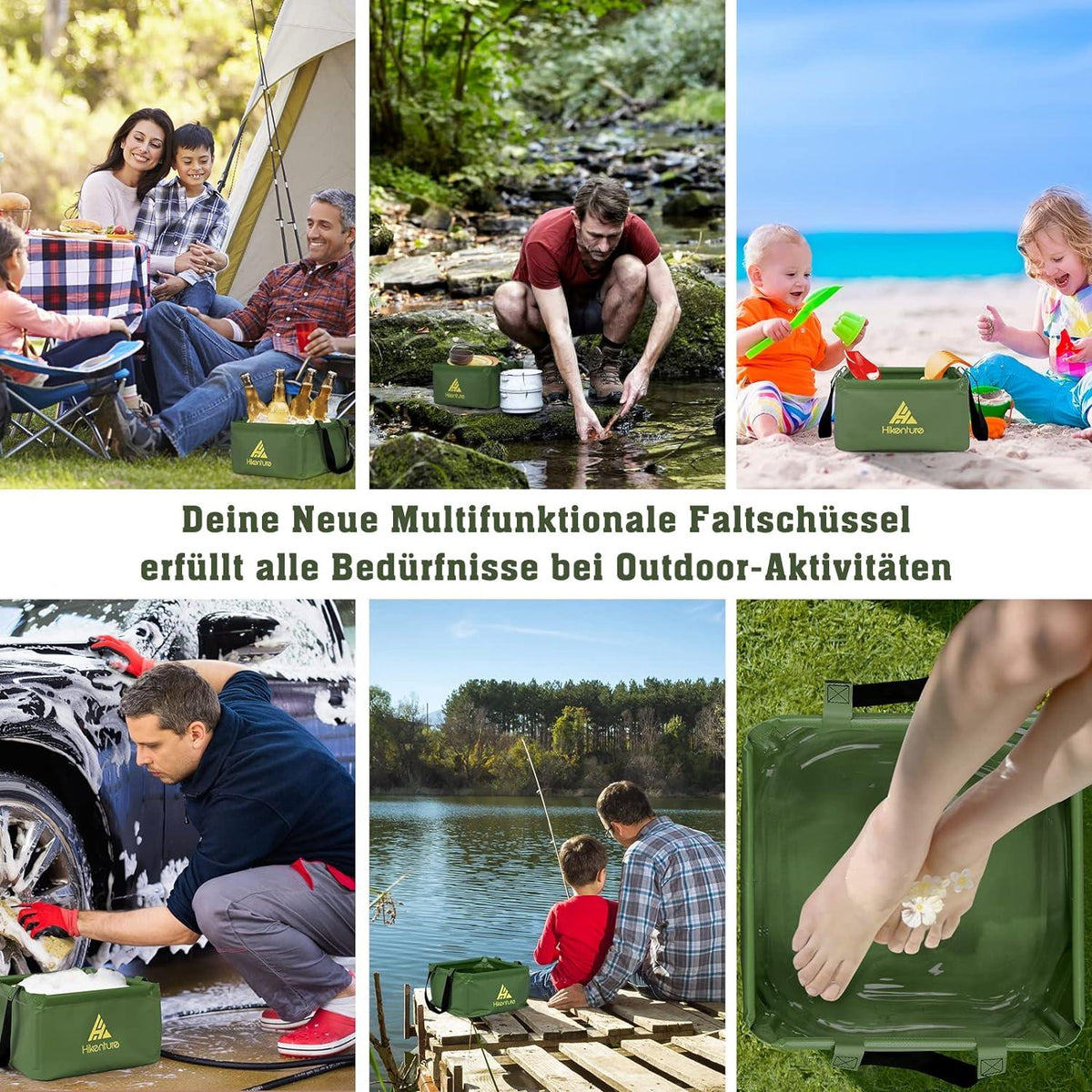 HIKENTURE Faltschüssel 15L Army Green Camping Spülschüssel Eimer