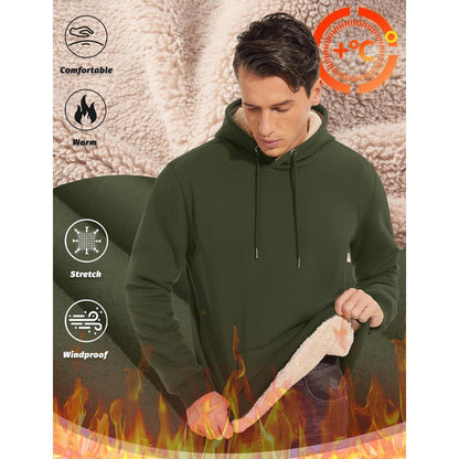 Herren Sherpa Hoodie mit Kängurutasche, Armeegrün XXL