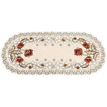 Bestickter Tischläufer rot Blumen oval – Tischdeko Hochzeit