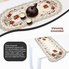 Bestickter Tischläufer rot Blumen oval – Tischdeko Hochzeit