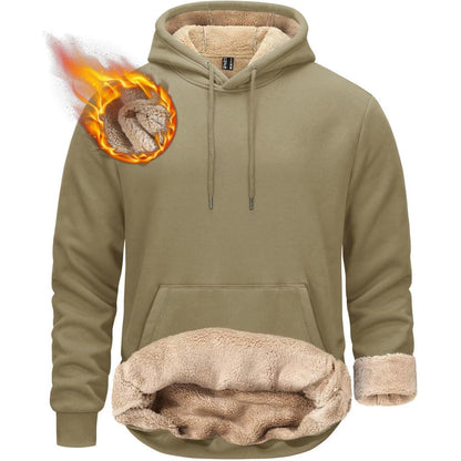Herren Sherpa Hoodie Khaki L Winddicht Warm Gefüttert