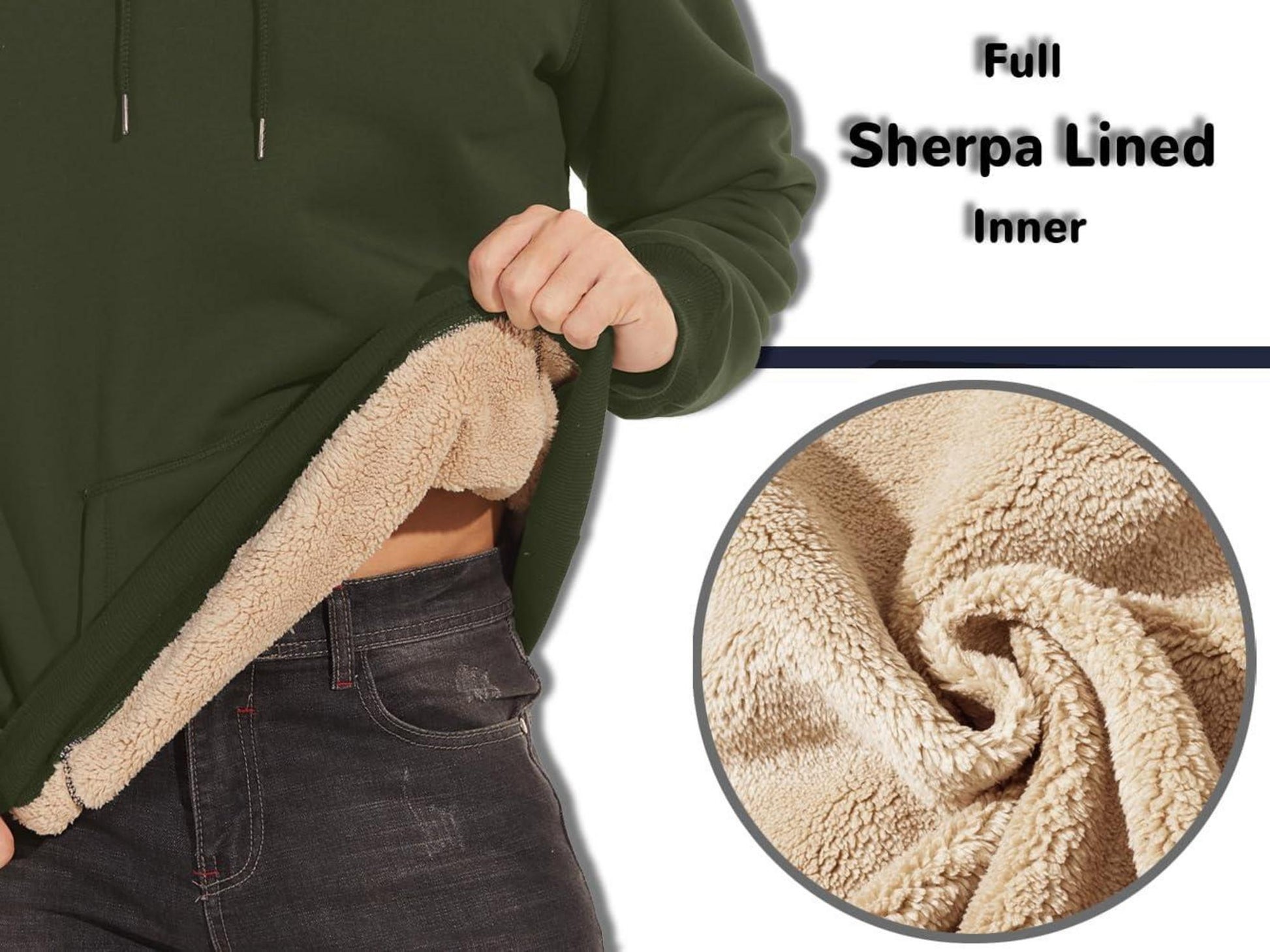 Herren Pullover Hoodie Sherpa gefüttert Kängurutasche Winter Warm