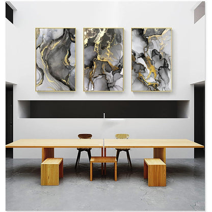 Abstrakte Wandkunst Grau Golden Marmor Textur Leinwand Bilder 3er Set 40x60cm