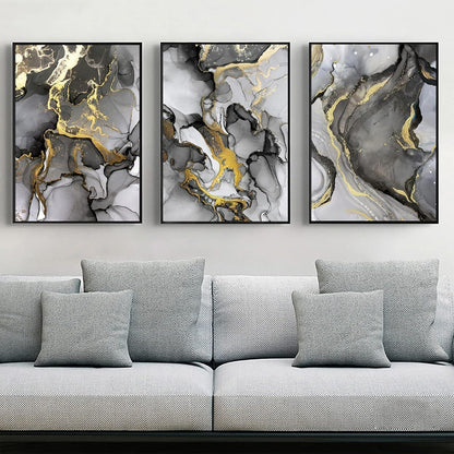 Abstrakte Wandkunst Grau Golden Marmor Textur Leinwand Bilder 3er Set 40x60cm