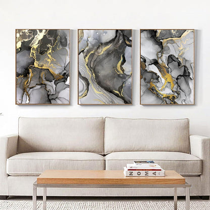 Abstrakte Wandkunst Grau Golden Marmor Textur Leinwand Bilder 3er Set 40x60cm