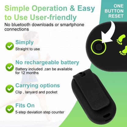 Flintronic Schrittzähler Mini 3D Genauer mit Clip-Lanyard Einfacher für Gehen