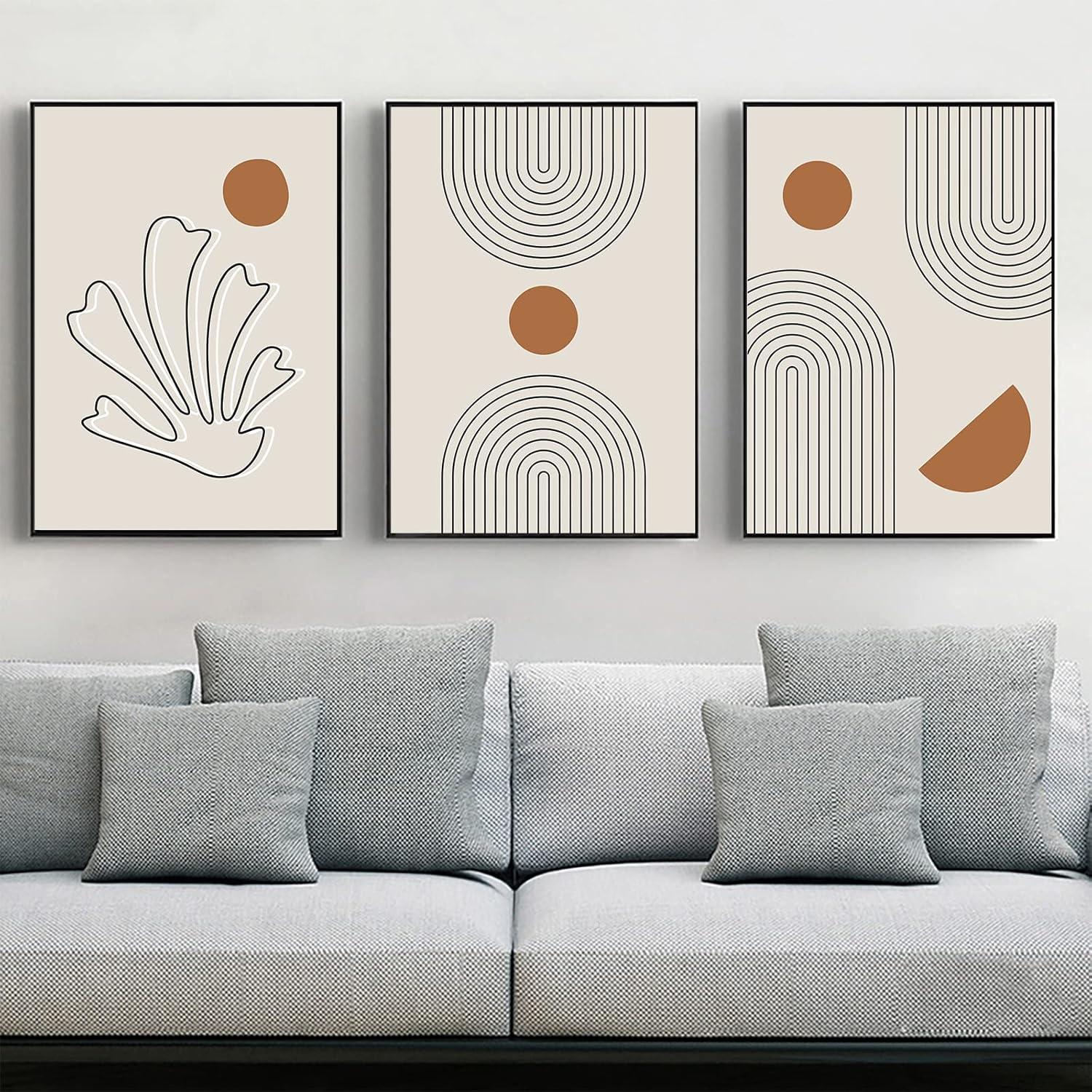 LYBOHO Moderne Abstrakt Leinwand Kunstposter Wandbilder Set, Boho Poster für Wohnzimmer/Schlafzimmer, 3-teilig
