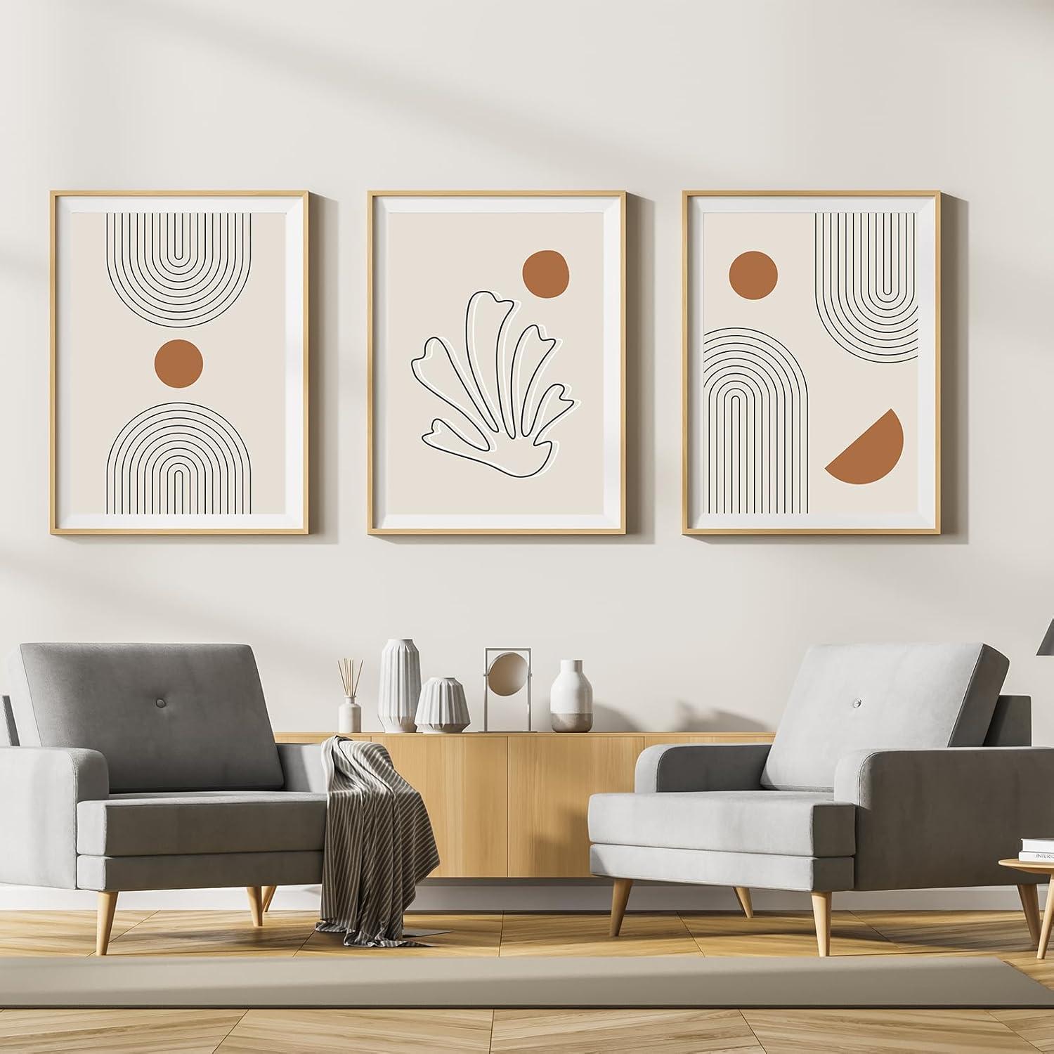 Moderne Abstrakte Leinwand Bilder Wohnzimmer Set 3-teilig Geometrie