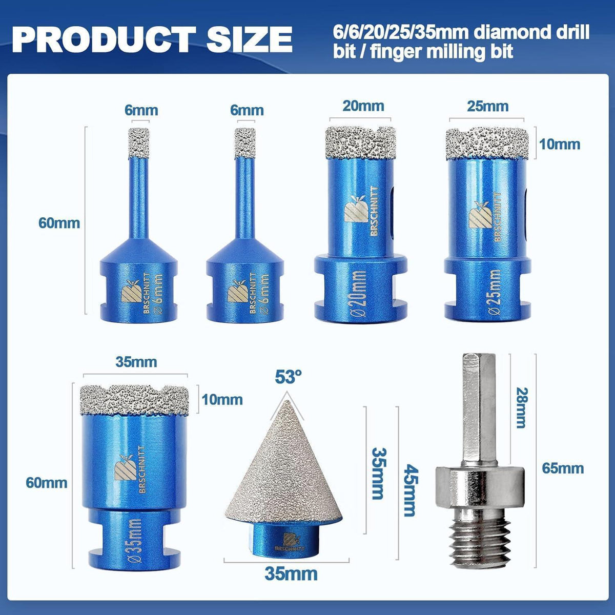 Diamantbohrer Set mit Fasenbohrer für Fliesen & Stein