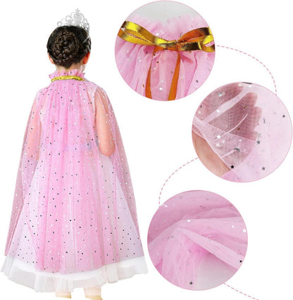 Prinzessin Umhang Tüll Cape Glitzer Krone Zauberstab Set