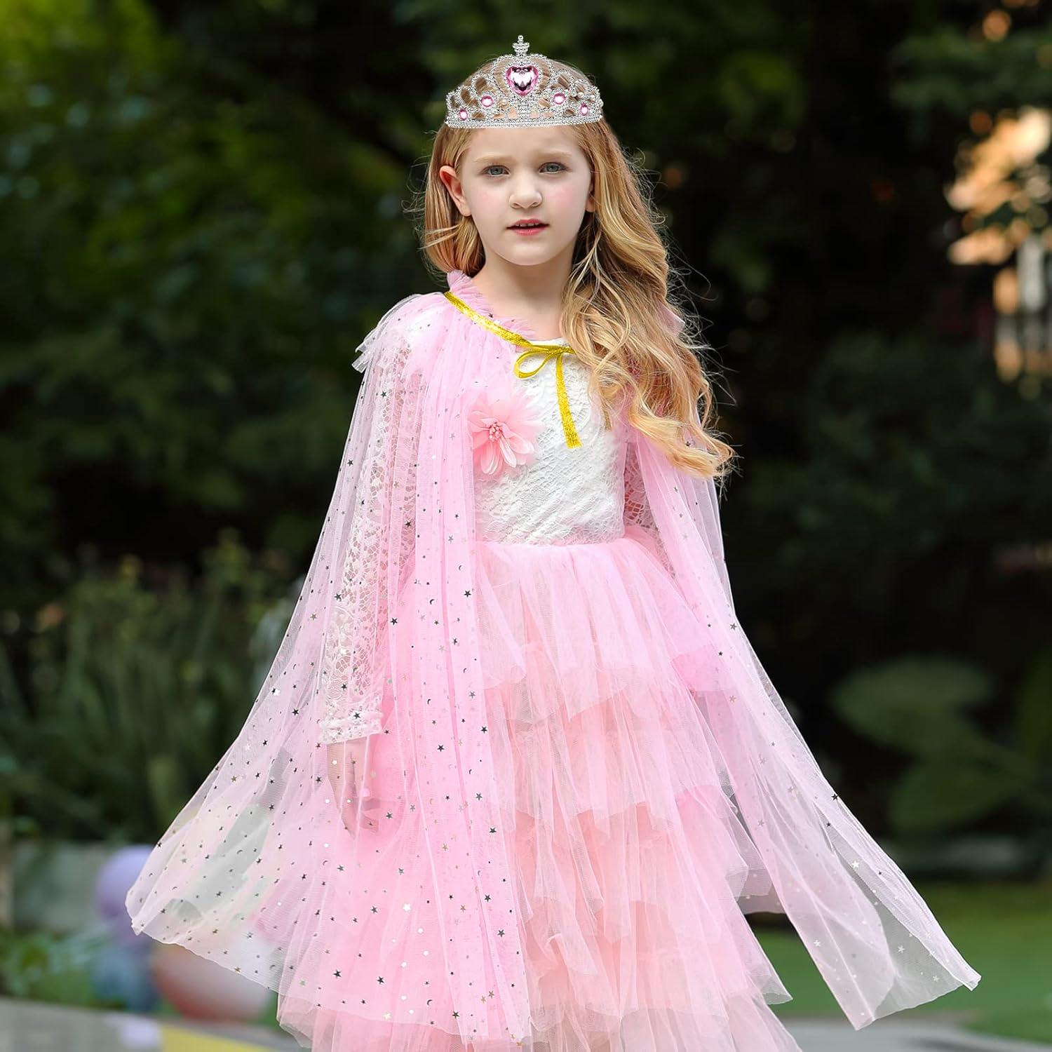 Prinzessin Umhang Mädchen Rosa Tüll Cape Krone Zauberstab Verkleidung