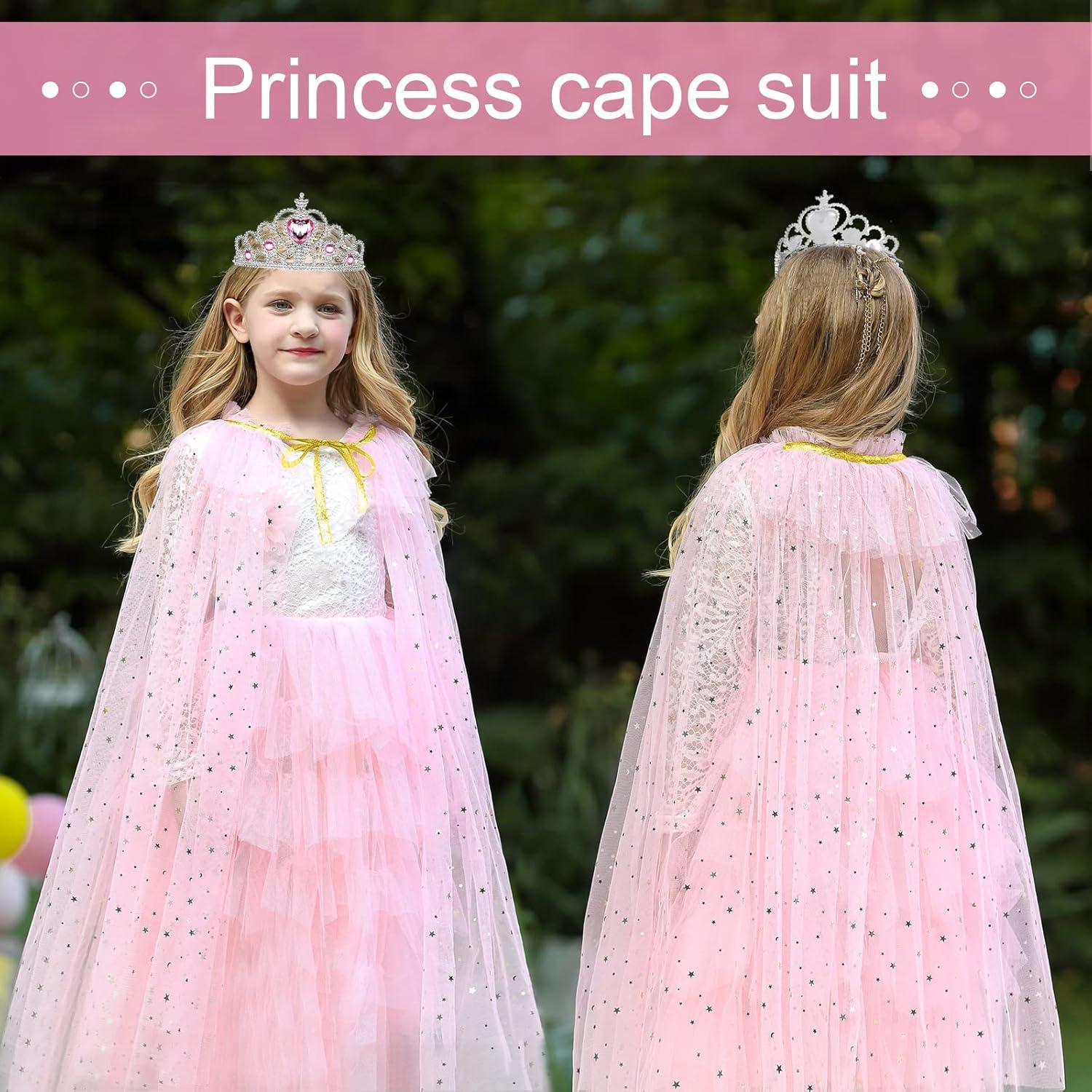 Prinzessin Umhang Mädchen Rosa Tüll Glitzer Krone Fasching Kostüm