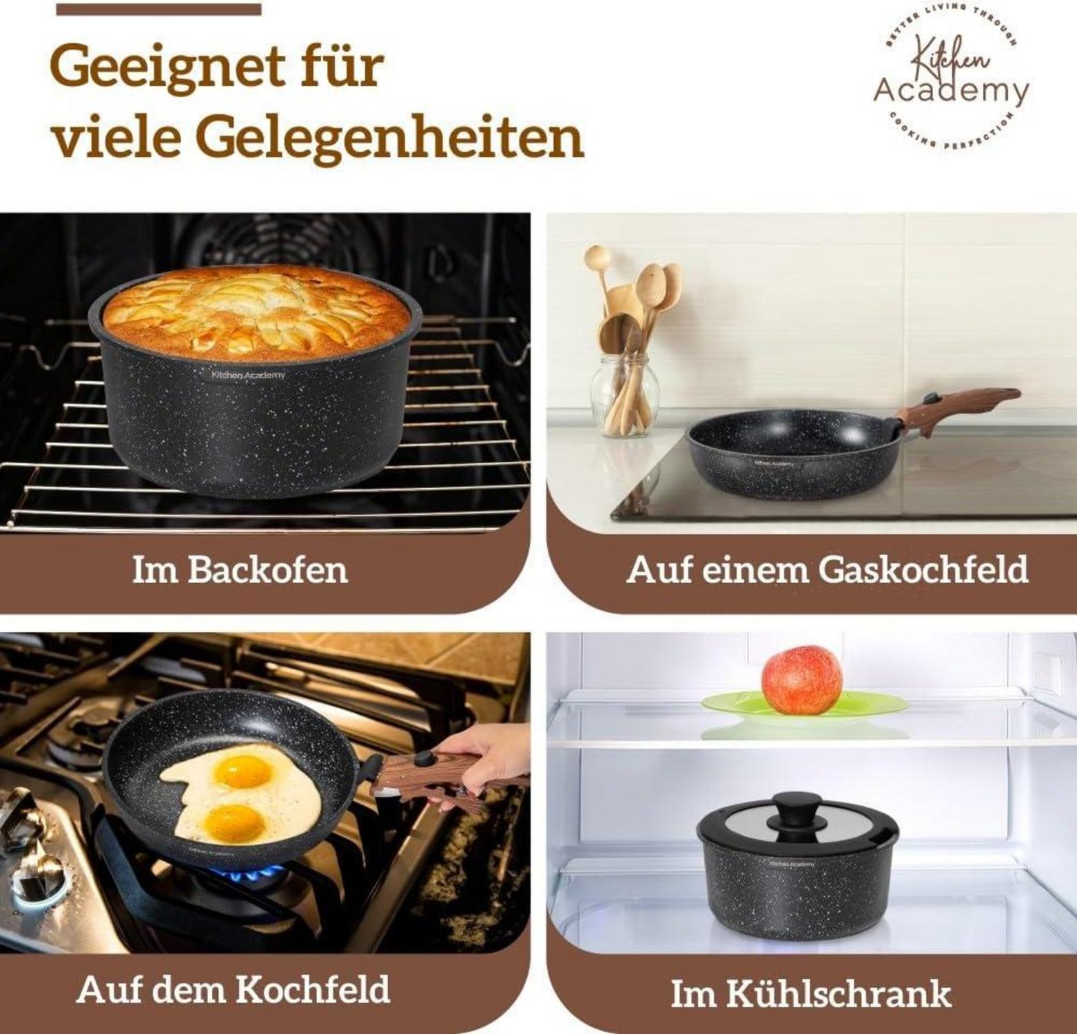 Kitchen Academy Topfset 10tlg Schwarz Glasdeckel Antihaft Marmor Induktion