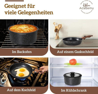 Kitchen Academy Topfset 10tlg Schwarz Glasdeckel Antihaft Marmor Induktion