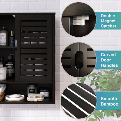 Bambus Badezimmerschrank Wandmontage Toilette Medizinschrank 2 Türen
