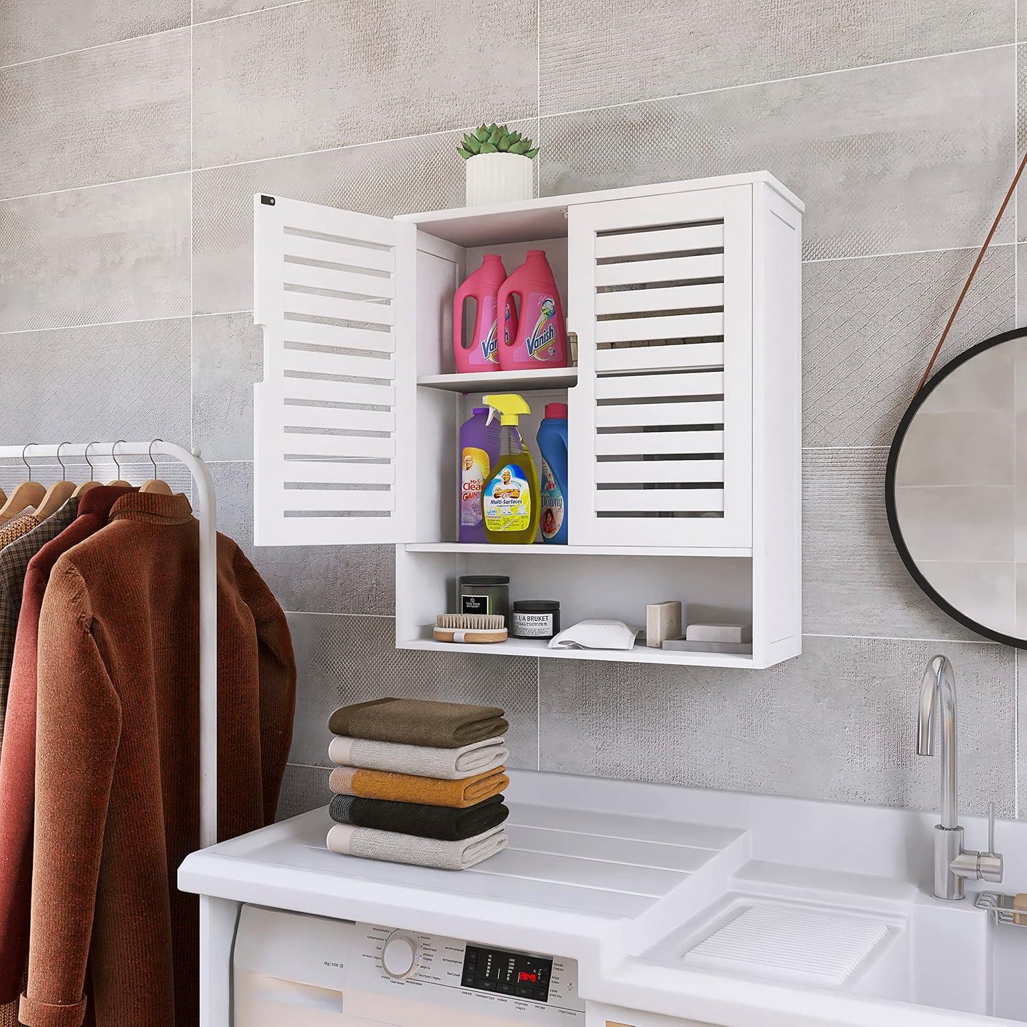 SMIBUY Bambus Badezimmerschrank Wandmontage 2 Türen verstellbar