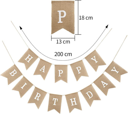 Happy Birthday Girlande Banner Vintage Leinen Deko