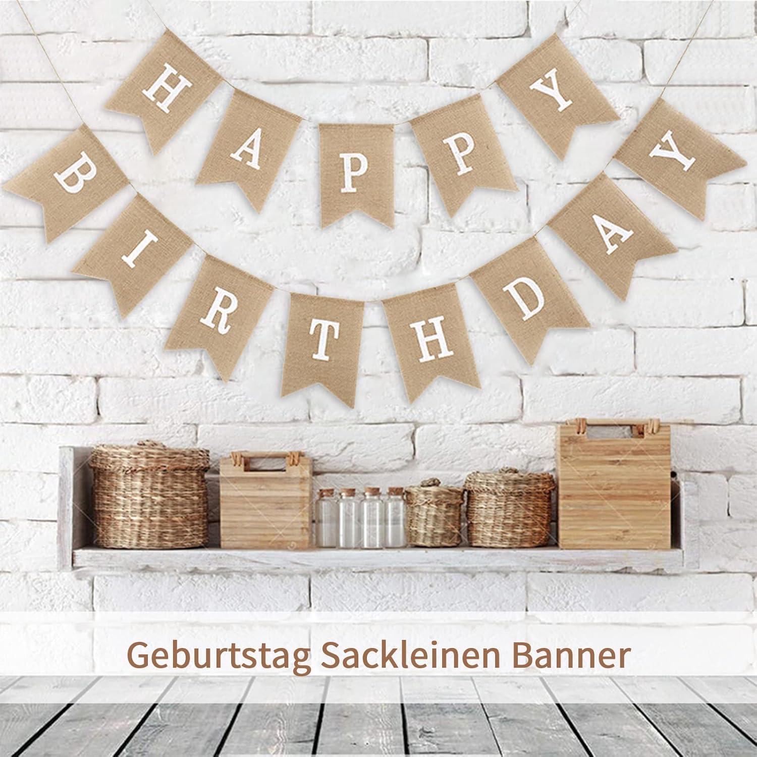 Girlande Banner Happy Birthday Boho Leinen Deko Geburtstag Drieck Flagge Wimpelkette