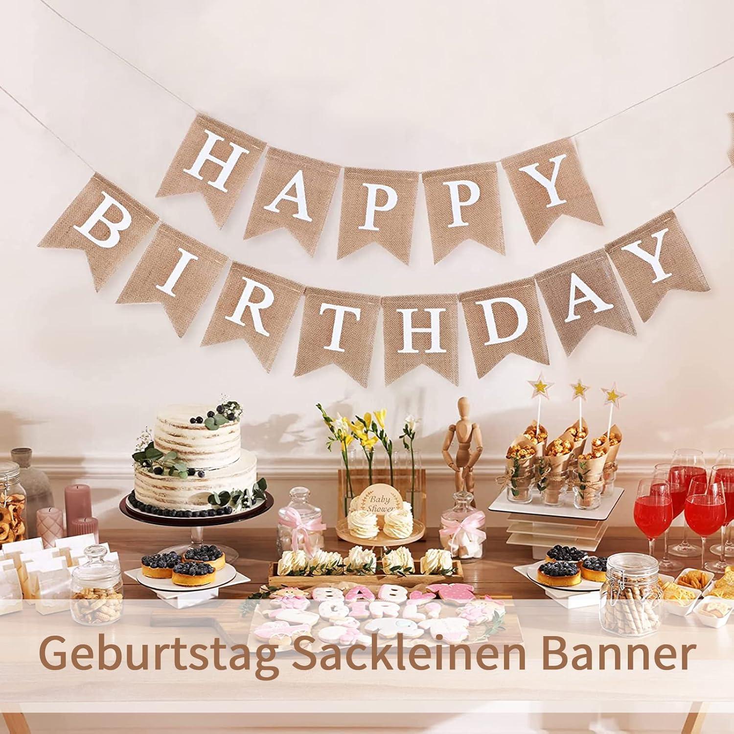 Happy Birthday Girlande Banner Leinen Deko Geburtstag Vintage Boho