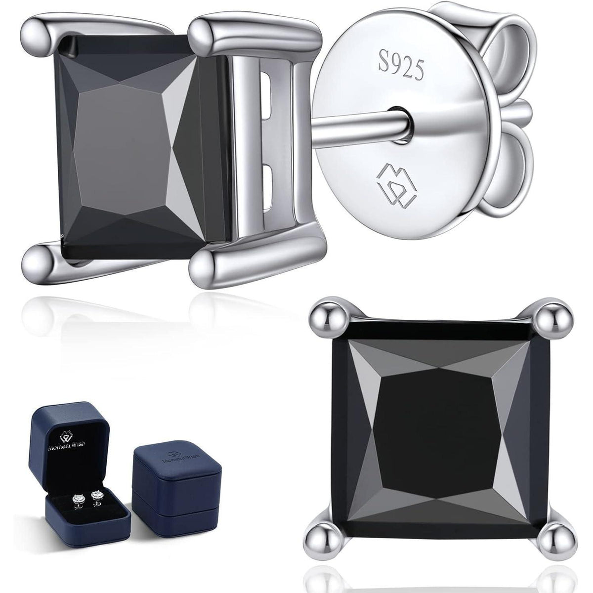 Schwarze Moissanite Ohrstecker 2 Karat Quadratisch 925 Silber