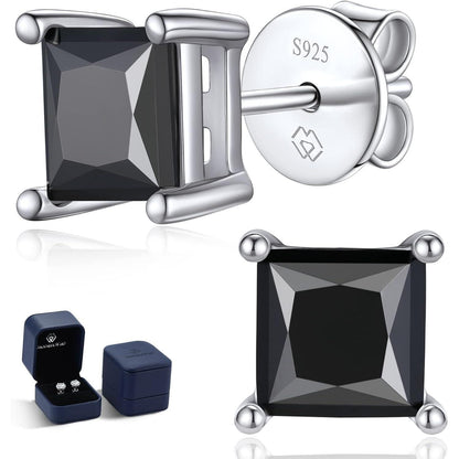 Schwarze Moissanite Ohrstecker 2 Karat Quadratisch 925 Silber