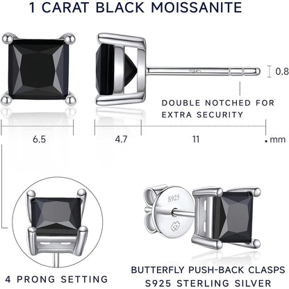 Schwarze Moissanite Ohrstecker 2 Karat Quadratisch 925 Silber