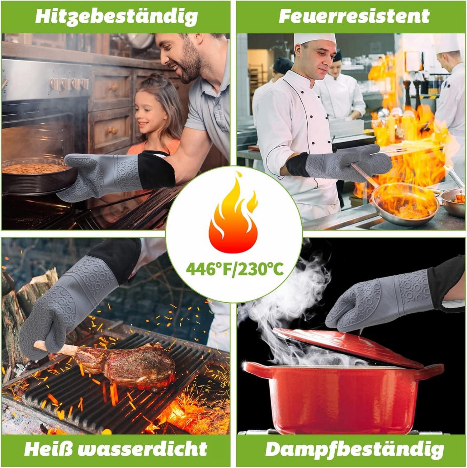 Ofenhandschuhe und Topflappen Set - Hitzebeständig bis 230°C - 6-teilig Grau