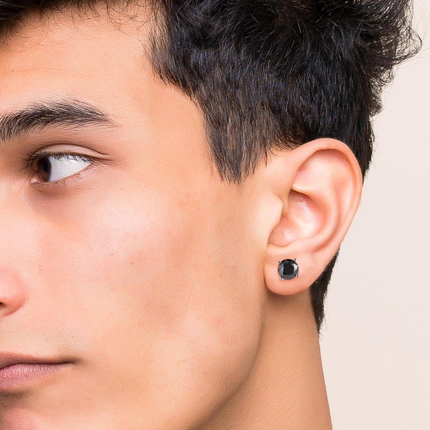 Schwarze Moissanite Ohrstecker 925 Sterling Silber 2 Karat Solitär Ohrringe 6.5mm 4 Prong
