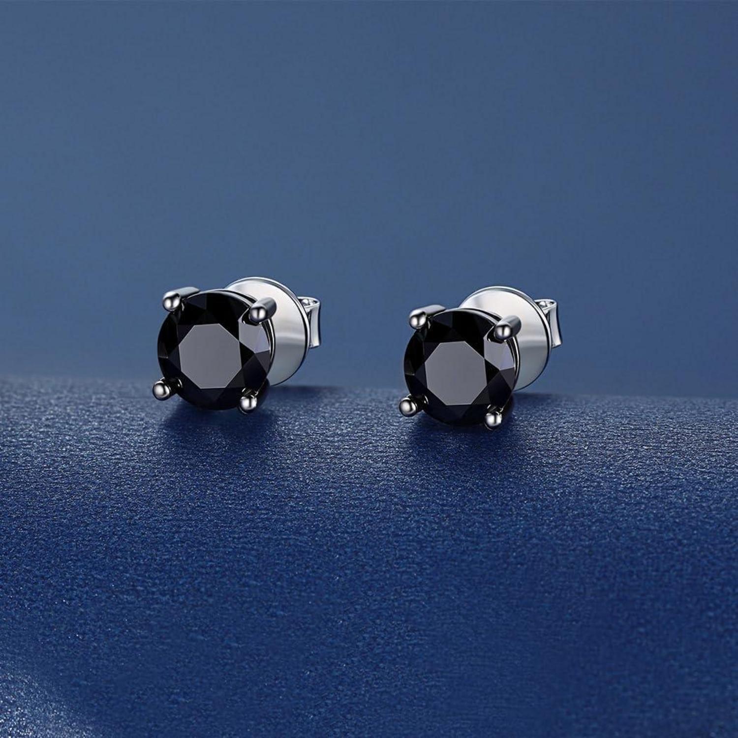 Schwarze Moissanite Ohrstecker 925 Sterling Silber 2 Karat Solitär Ohrringe 6.5mm 4 Prong