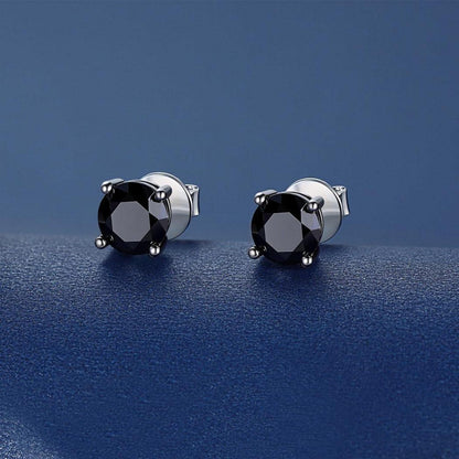 Schwarze Moissanite Ohrstecker 925 Sterling Silber 2 Karat Solitär Ohrringe 6.5mm 4 Prong