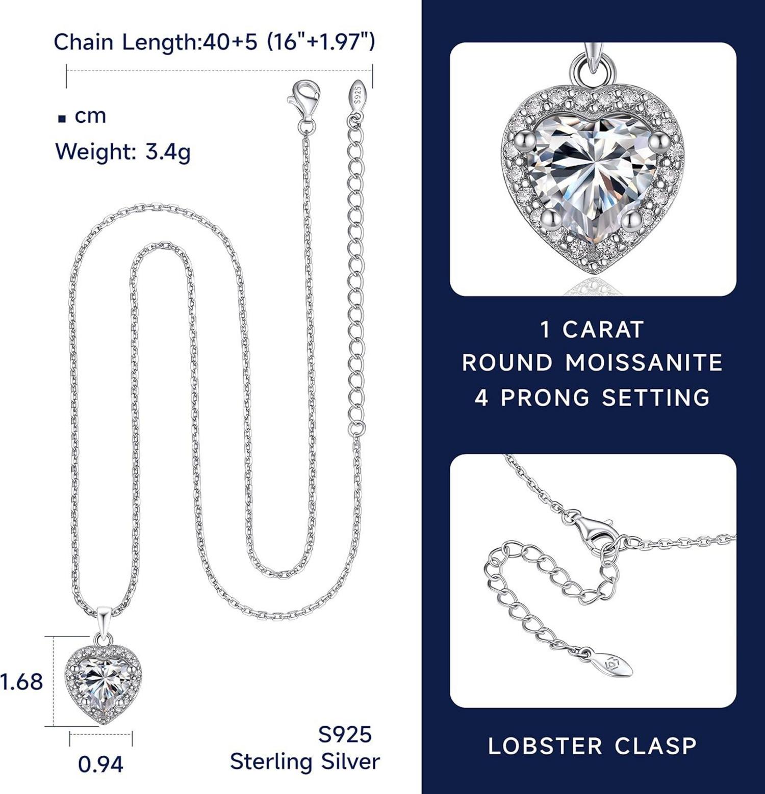 Halskette Damen Silber 925 Moissanite Herzanhänger Silberkette