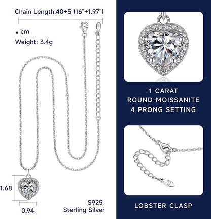 Halskette Damen Silber 925 Moissanite Herzanhänger Silberkette