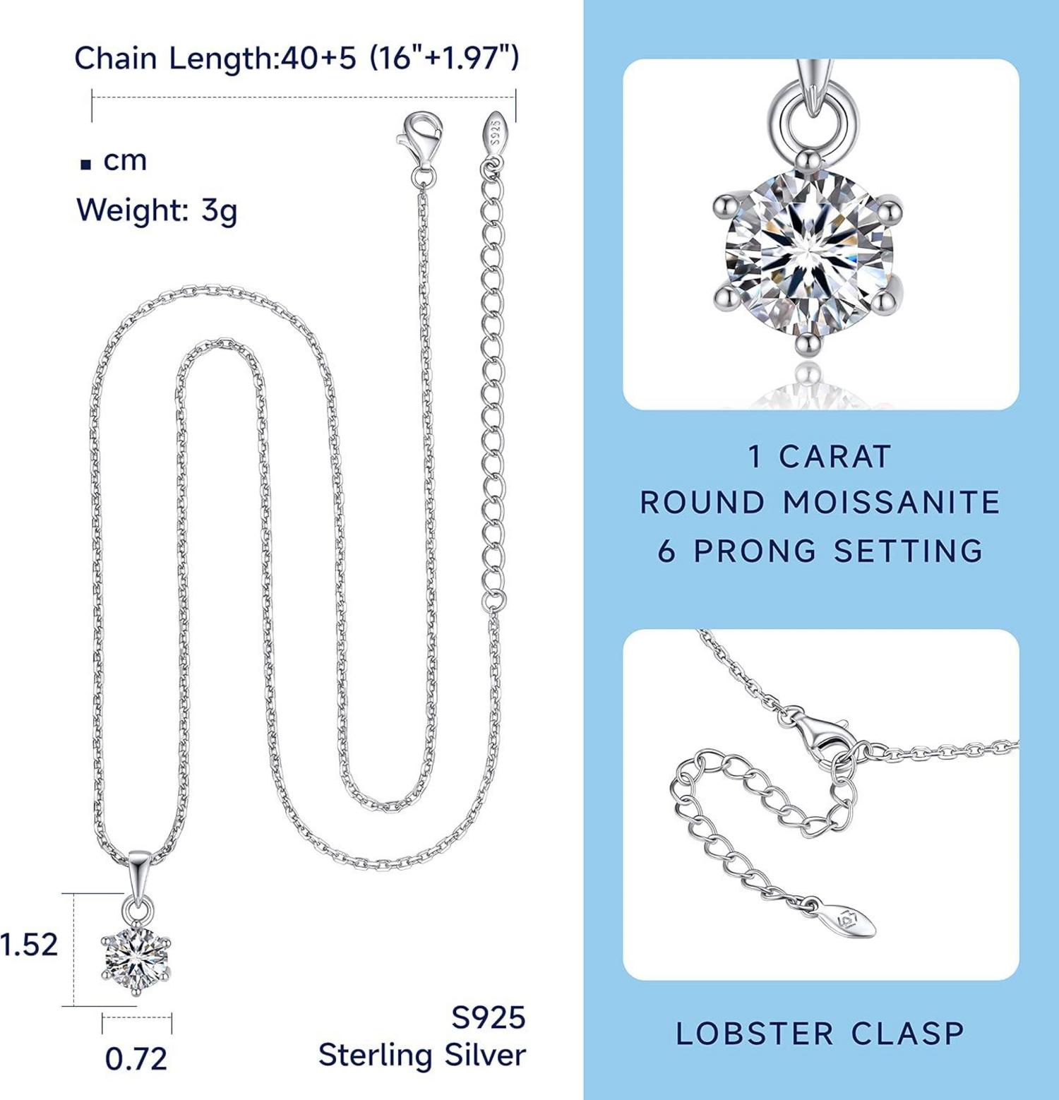 Moissanite Halskette Damen 925 Silber 1/2 Karat Diamant Solitär Anhänger Valentinstag Gift