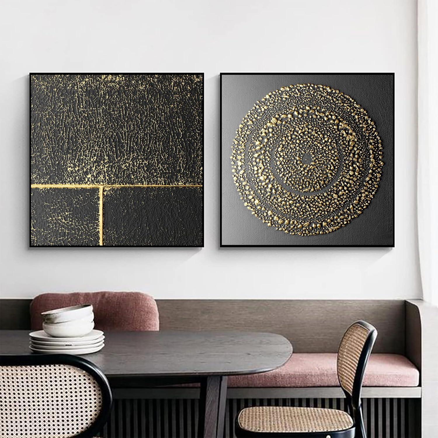 Abstrakte Leinwandbilder Wohnzimmer Set Gold Nordisches