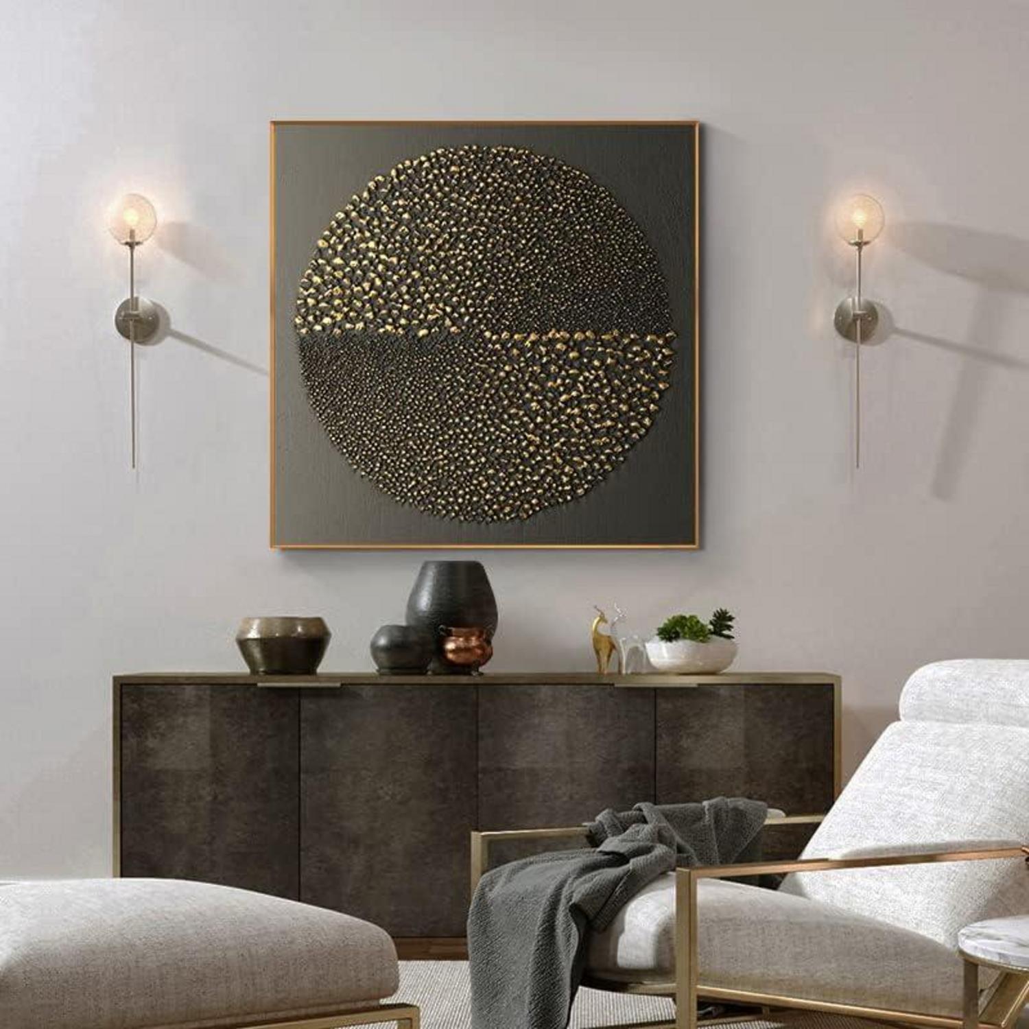 Goldene Luxus Wandbilder Set Abstrakt Leinwand Wohnzimmer 40x40cm 4 Stück