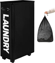 Faltbarer Wäschekorb auf Rädern schwarz 70L 29 Zoll