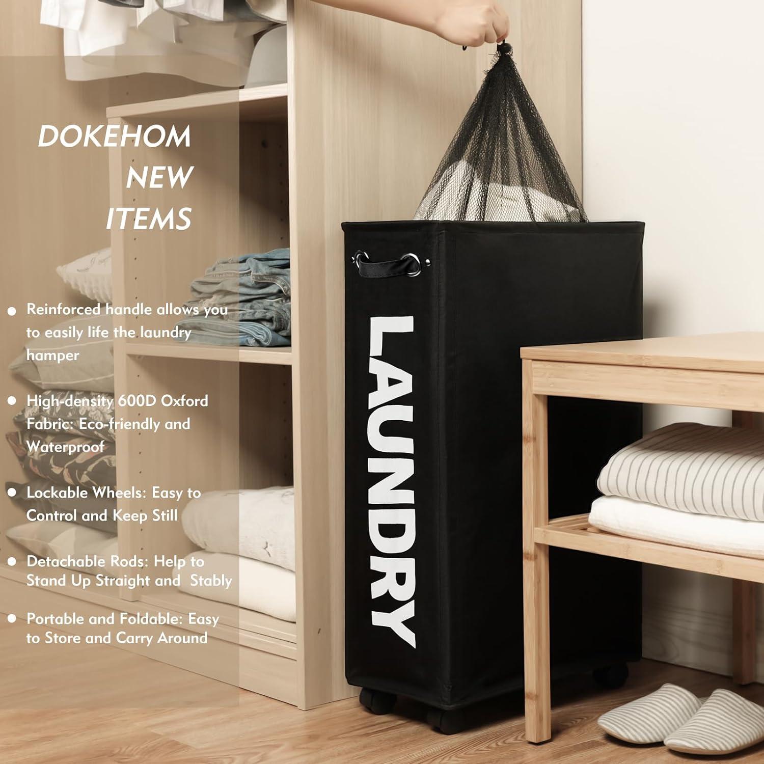 Faltbarer Wäschekorb mit Rollen und 70L Fassungsvermögen