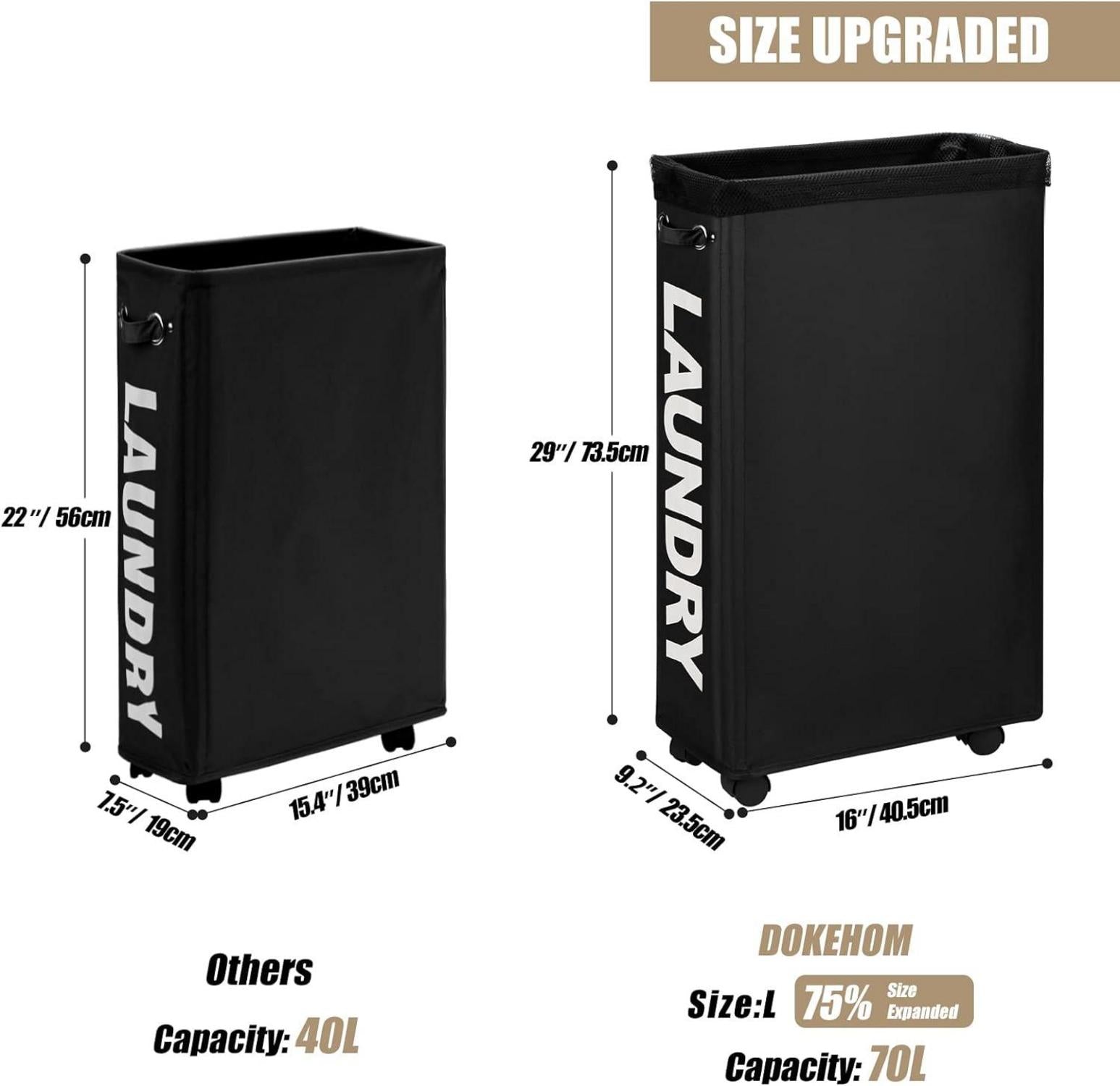 Faltbarer Wäschekorb auf Rädern schwarz 70L 29 Zoll