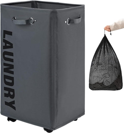 Großer Faltbarer Wäschekorb mit Rollen und Wäschesack - Dunkelgrau XL